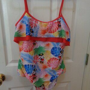 Disney Woman's One Piece Swim Suit Large Floral Minnie Mouse